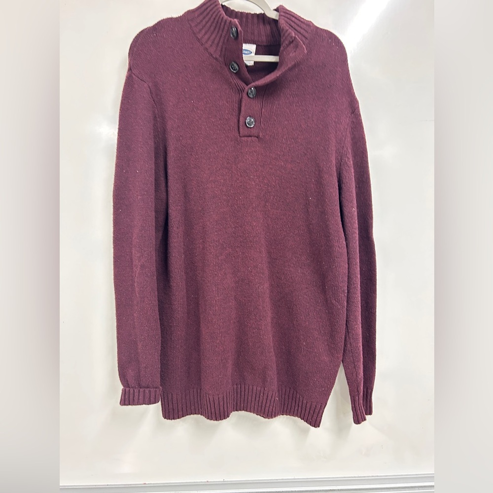 0367 Old Navy Men’s Burgundy Shawl Neck Sweater Size‎ Large Cozy Classic Knit